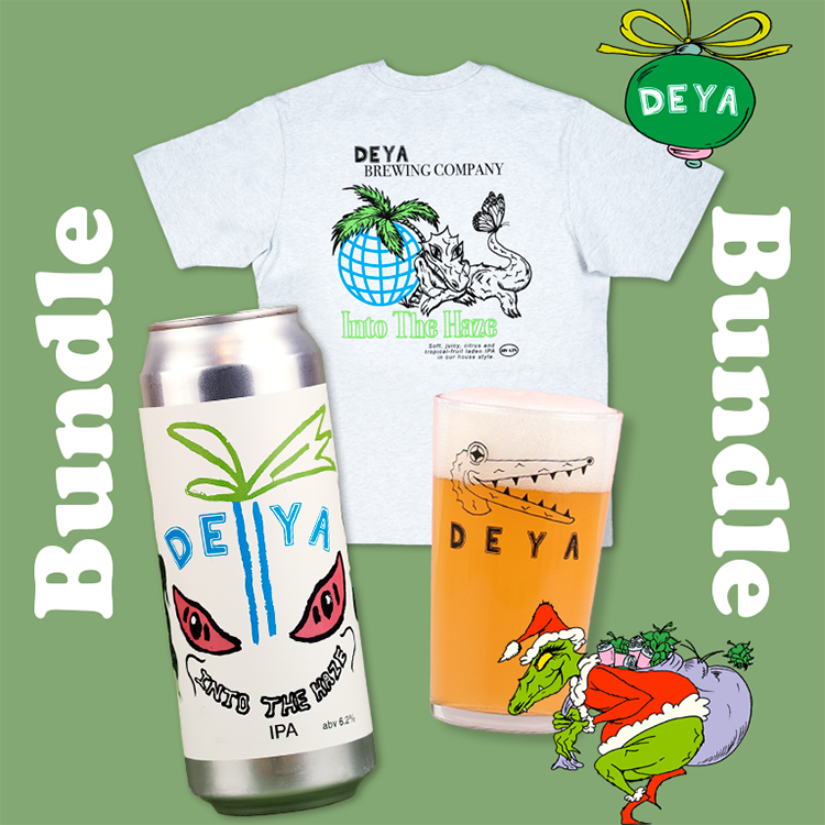 Into The Haze Bundle inc 1 x 500ml can of Into The Haze IPA, 1 x Black Croc Half Pint Glass, 1 x Into The Haze T Shirt