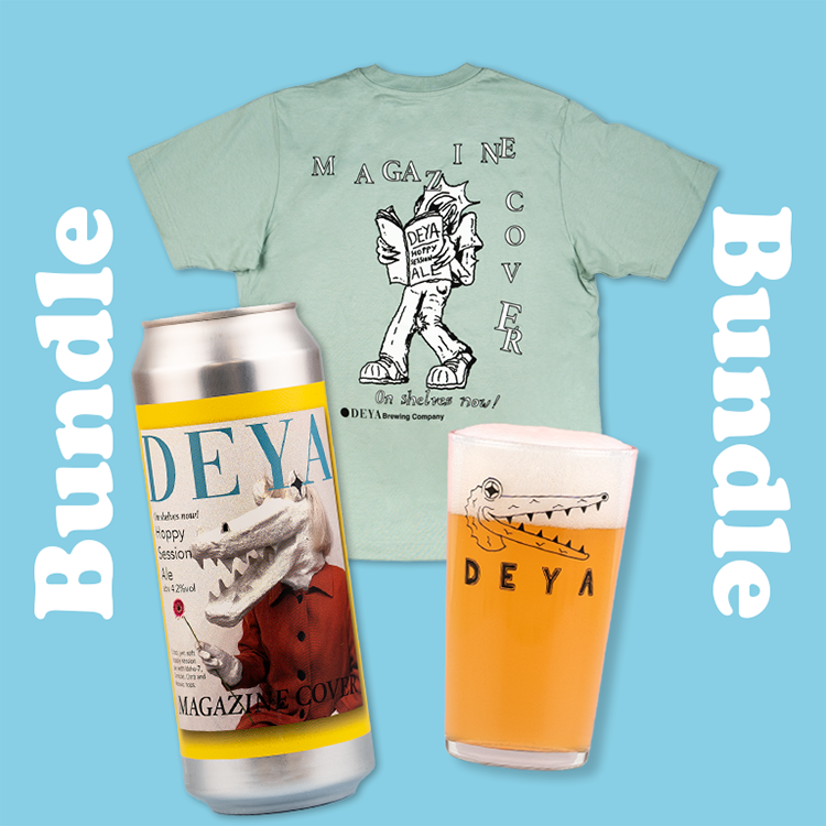 Magazine Cover Bundle inc 1 x 500ml can of Magazine Cover Pale Ale, 1 x black croc half pint glass, 1 x Magazine Cover T Shirt