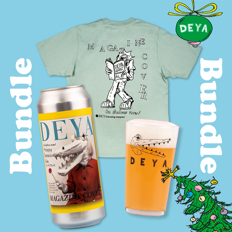 Magazine Cover Bundle inc 1 x 500ml can of Magazine Cover Pale Ale, 1 x black croc half pint glass, 1 x Magazine Cover T Shirt