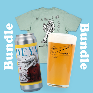 Magazine Cover Bundle inc 1 x 500ml can of Magazine Cover Pale Ale, 1 x black croc pint glass, 1 x Magazine Cover T Shirt