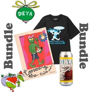 Fresh Delivery Tee Bundle inc DEYA x Service Works Fresh Delivery Tee, DEYA Print - Loosening The Ends and 1 x 500ml can of DEYA Magazine Cover Pale Ale