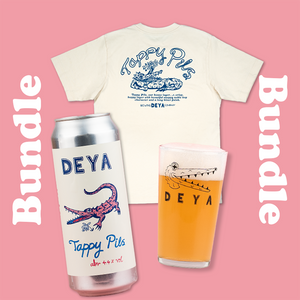 Tappy Pils Bundle Inc 1 x 500ml Can of Tappy Pils, 1 x Black Croc Half Pint Glass, 1 x Tappy Pils T Shirt